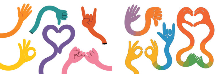 Aufkleber - Colorful hand signs and gestures representing love, peace, and positivity in a vibrant design