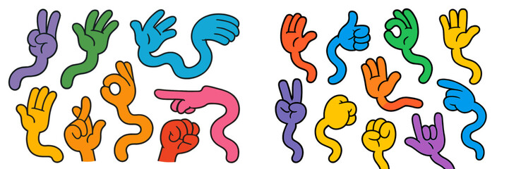 Aufkleber - Colorful hand gestures and signs displayed in a playful arrangement featuring various expressions and movements