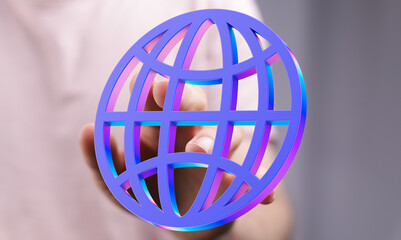 Poster - Abstract image of a hand holding a digital globe, symbolizing global connection and networking.