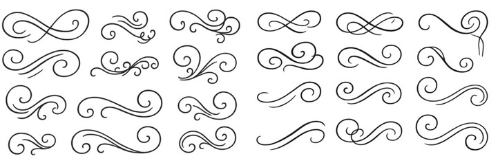 Leinwandbilder - Decorative swirls and flourishes in black on white background showcasing elegant line art design
