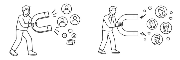 Aufkleber - Magnet attracting diverse people and connections in a creative illustration combined with social elements