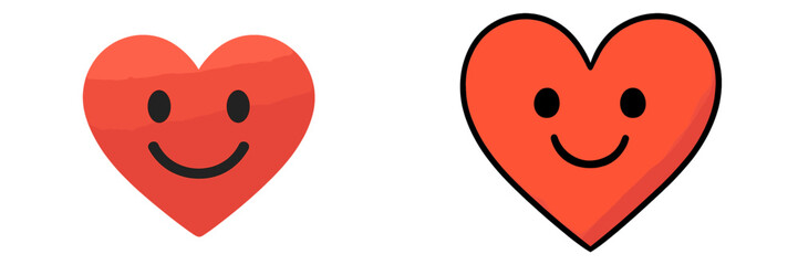 Aufkleber - Colorful heart shapes with smiling faces showcase joy and positivity in a clean, bright design setting
