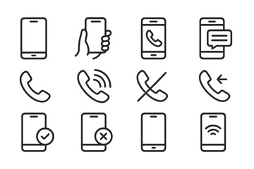 Aufkleber - Icon set showcasing various aspects of smartphone communication and usage in a minimalist design