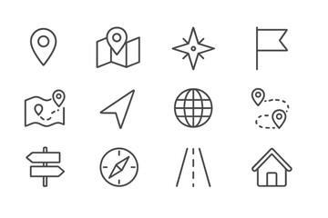 Leinwandbilder - Map symbols depict navigation elements for exploration and route planning in a climate-friendly manner