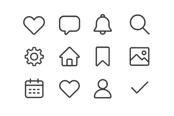 Leinwandbilder - Icons illustrating various functions like notifications, settings, and user profiles displayed in a grid format on a simple background