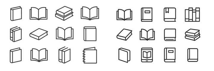 Aufkleber - Collection of simple line art depicting various types of books and notebooks in different orientations and styles