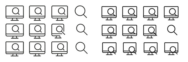 Aufkleber - Icons representing computer screens with magnifying glasses in a grid pattern designed for search and exploration themes