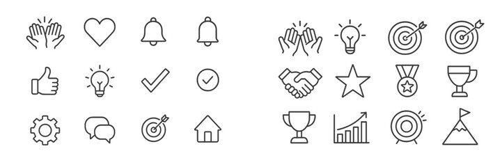 Poster - Collection of various simple line icons representing emotions, actions, and achievements in a minimalist style