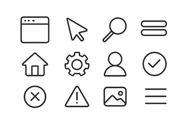 Fototapete - Set of minimalistic vector icons representing common web functions and user interface elements for digital design projects
