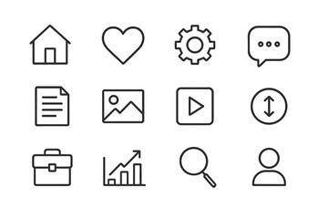Fototapete - Collection of minimalistic icons representing various activities and concepts related to home, communication, and productivity