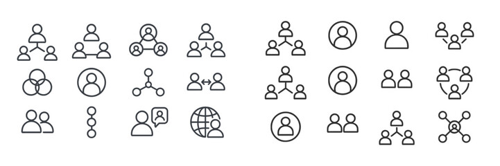 Aufkleber - Various abstract icons illustrating connections and group dynamics among individuals in a modern digital context