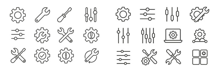 Aufkleber - Set of minimalist tool icons representing maintenance and settings for technical applications
