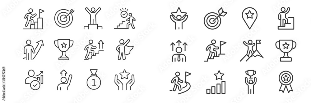Symbols of achievement and motivation represented in minimalistic line ...