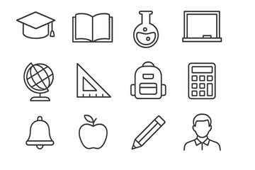 Aufkleber - Educational symbols representing learning and teaching in a simplistic design suitable for classrooms and academic materials