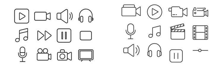 Leinwandbilder - Variety of media icons illustrating sound, video, and playback functions in a minimalistic design