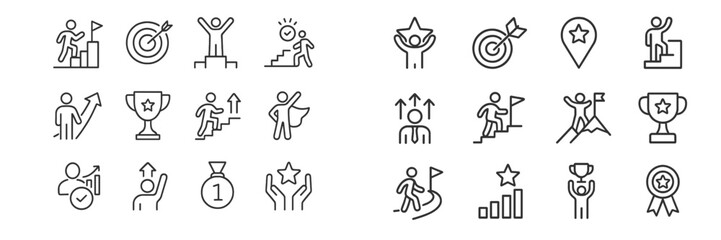 Poster - Symbols of achievement and motivation represented in minimalistic line art with various success and goal-oriented icons