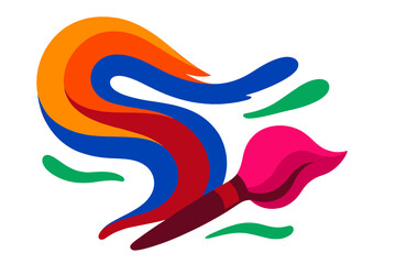 Poster - Creative design with colorful swirls and a paintbrush illustrating artistic expression and imagination in a vibrant style