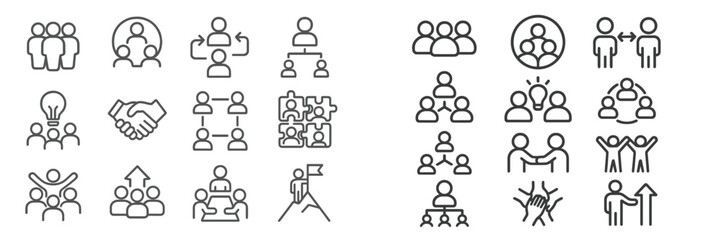 Aufkleber - Various icons representing teamwork, collaboration, and leadership in a modern digital workspace setting