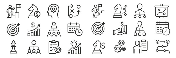 Poster - Icons representing strategic planning and business growth in a monochrome design