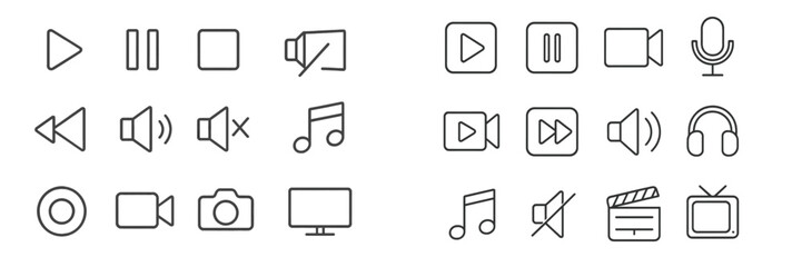 Fototapete - Collection of multimedia control icons used in digital media interfaces for playback, volume, and recording