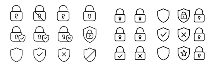 Leinwandbilder - Various lock icons and shield symbols designed for security themes in a minimalistic style showcasing different states of security
