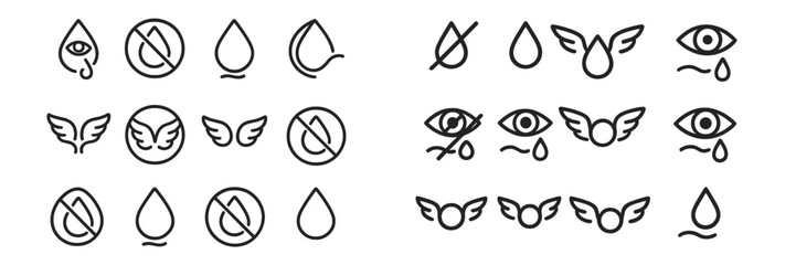 Poster - Unique collection of simple line illustrations showcasing various shapes and symbols involving eyes, tears, and wings