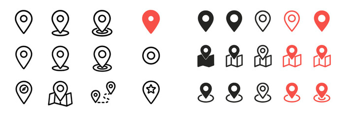 Leinwandbilder - Collection of pin icons representing locations and maps for use in digital navigation and geolocation tools