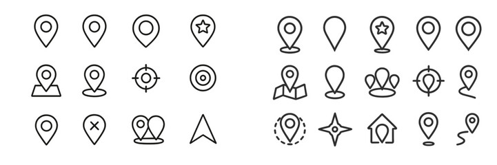 Aufkleber - Collection of various location markers and navigation icons in a minimalist design for digital applications and maps