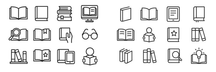 Aufkleber - Collection of various book icons illustrating reading, studying, and digital learning environments during the modern age