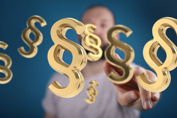 Aufkleber - Abstract image of a man interacting with golden paragraph symbols. Perfect for legal, law, and justice concepts.