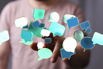 Aufkleber - Abstract image of interconnected speech bubbles, symbolizing global communication and networking.