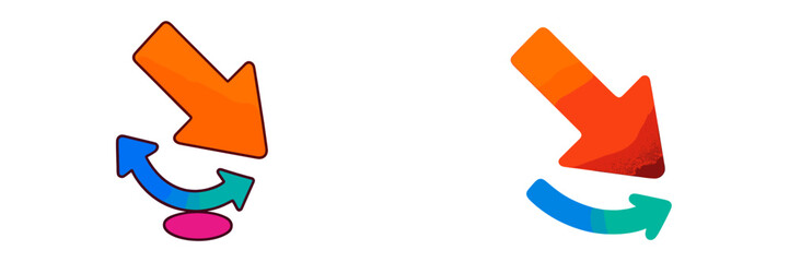 Aufkleber - Colorful arrows pointing downwards, indicating direction and movement in a creative design