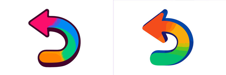 Leinwandbilder - Colorful curved arrow designs with gradient effects displayed side by side for creative inspiration and visual contrast