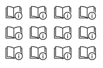 Aufkleber - Icons representing open books with information symbols arranged in a grid on a white background