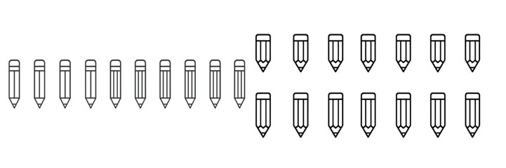 Poster - Pencil illustrations arranged in neat rows on a plain background for educational or design purposes
