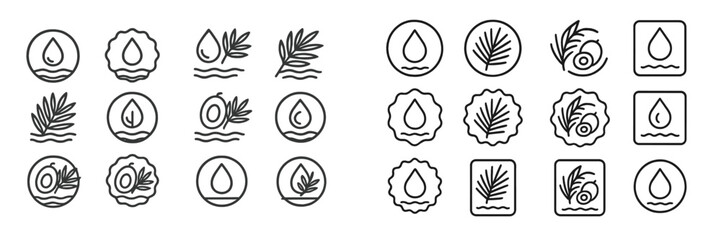 Aufkleber - Minimalist line art depicting water droplet and leaf designs suitable for eco-friendly branding and product packaging