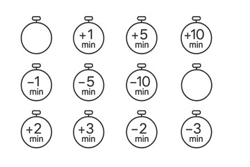 Leinwandbilder - Clock icon set illustrating time adjustment options for various minute increments with a minimalist design