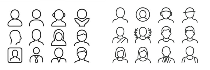 Aufkleber - Diverse collection of minimalist outline icons representing people in various poses, styles, and settings