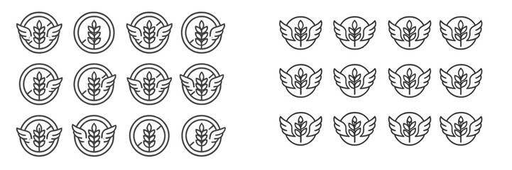 Aufkleber - Set of winged leaf logos in black outline design on a clean background showcasing versatility and creativity for branding