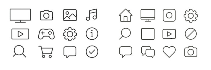 Aufkleber - Collection of minimalist icons representing various digital functions and activities on a light background