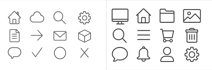 Aufkleber - Collection of minimalistic icons for user interface design and web applications showcasing various common functions