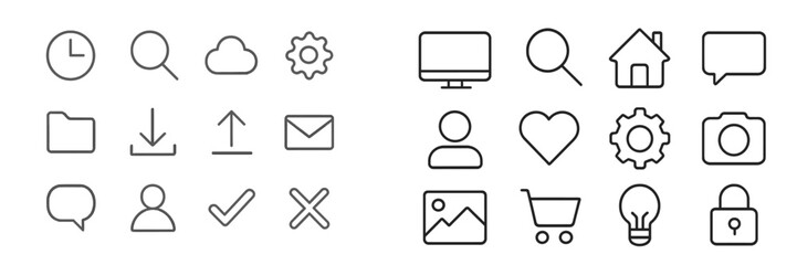 Aufkleber - Collection of minimalistic icons representing various activities and objects often used in digital interfaces and applications