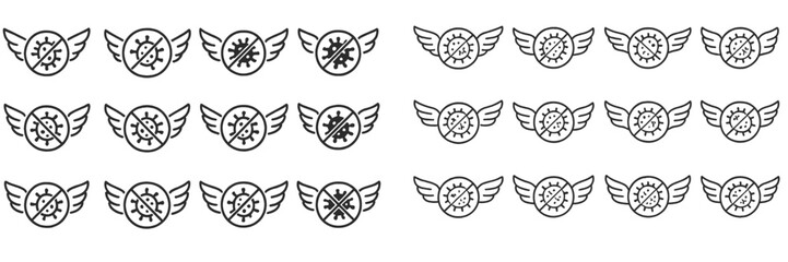 Leinwandbilder - Unique winged symbol designs arranged in a grid showcasing various patterns and styles in black and white