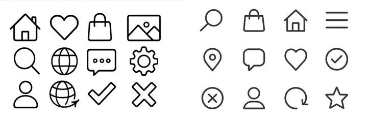 Fototapete - Collection of minimalistic icons representing different themes and functions for user interface design