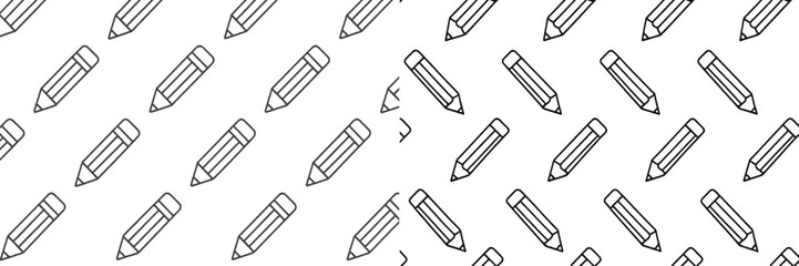 Poster - Collection of hand-drawn pencils arranged in a repetitive pattern on a white background designed for art and design projects