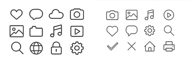 Leinwandbilder - Unique collection of minimalistic icons representing various digital and social media concepts found in modern design trends