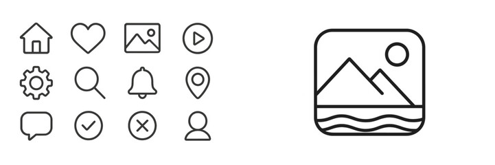 Aufkleber - Vector icons representing various web and app features designed for user interface applications during digital design sessions