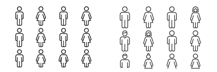 Leinwandbilder - Diverse group of simple line icons depicting various human figures and gender representations arranged in a grid format