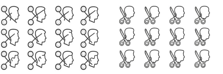 Poster - Iconic haircut symbols displayed in a structured pattern showcasing different styles and tools