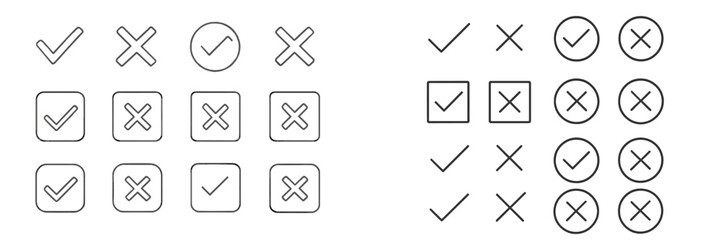 Aufkleber - Checkmarks and Xs arranged in a grid on a plain background, illustrating a visual comparison of two different patterns